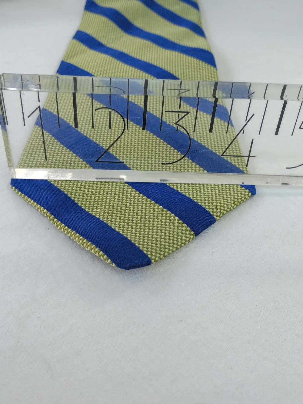 Vintage Express Tie Blue Olive Green Diagonal Stripe Repp Italian Silk Made USA